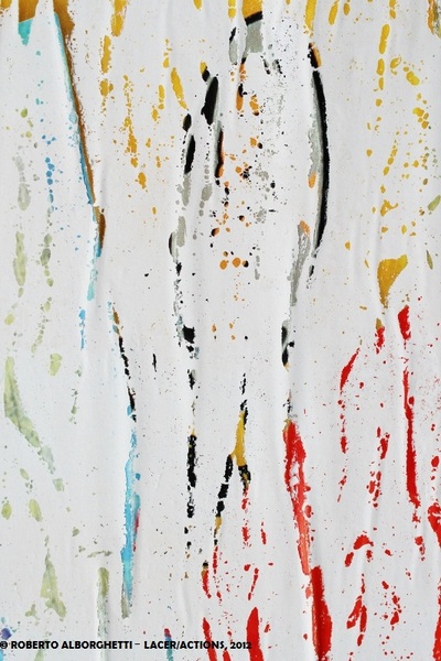 IT'S RAINING OLYMPIC COLORS - ROBERTO ALBORGHETTI 2012, MIXED MEDIA (REALISTIC IMAGE OF TORN AND DECOMPOSED POSTER)