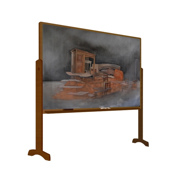 CHARALAMBIDIS Nicos and CHRISTOFILOGIANNIS Dionisis, Domestic fragmented amphitheater raises the necessity of its remodeling, oil on canvas, 2012