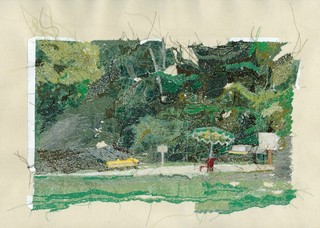 Untitled (green umbrella, yellow boat) backview,Sophia Allison