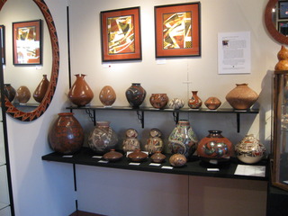 Mirror and Paintings by Adalberto Pérez-Meillón, ceramics by the people of the Chihuahua, México village of Mata Ortíz, Northern México Artistry: Transcending the Fence, curated by Maria V. Pinedo,