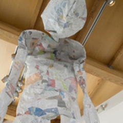 Detail of Paper Person, created from one day of paper-trash at Harvard-Westlake High School, Los Angeles ,Kim Abeles