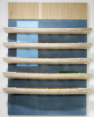 Blackboard with Blue and Green/5 Boats,David Ruddell