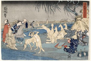 Foxes Practicing the Art of Shapeshifting, Japan, Edo period,Utagawa Kuniyoshi