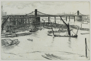 Old Hungerford Bridge (Number 6 from A Series of Sixteen Etchings of Scenes on the Thames and Other Subjects),