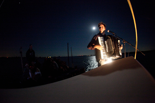 Jason Webley performing on the boat,James Cross, Chicken John Rinaldi, Paul Cesewski, Anja Ulfeldt, Ben Burke, Anton Berteaux, Richard Mortimer Humphrey