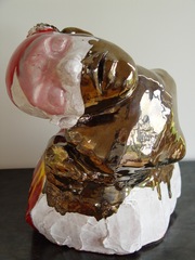 Ceramic figure with bent body-pink face ,Micaela Amateau Amato