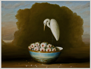 Egret, Roses, and Landscape,David Kroll