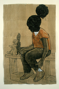 20110318114339-donnett__beatutihfuleone__2011__graphite__conte__acrylic_paint__and_plastic_on_paper_bags__53