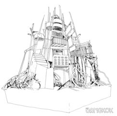 Four preparatory drawings by Orien McNeill for Swoon’s Swimming cities of Switchback Sea,Orien McNeill