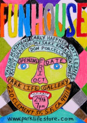 Post Card for FUNHOUSE,image hand drawn by Don Porcella