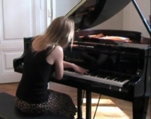 Film still from Arabesque, 2011, of pianist Iris Weingartner, taken with her permission from YouTube ,Dara Birnbaum
