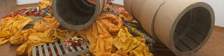  untitled: pallettetarpaulinscylinderssticksbunting (detail),Phyllida Barlow