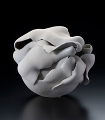 Grey flower-bud inspired stoneware sculpture ,Fujino Sachiko