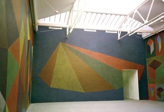 Wall Drawing #770: Asymmetrical pyramid with color ink washes superimposed, Installation view Renn Espace, Paris,Sol LeWitt