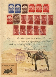 Document_camel_and_dung_beatle__mixed_media