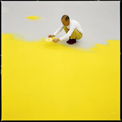 Wolfgang Laib sifting hazelnut pollen ,