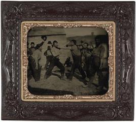 Soldiers in stage fight,
