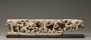Pedestal Fragment: Kneeling and Seated Mourners and Elephants,
