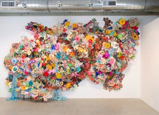 Frosty pink lipstick smeared all over his face – one version of the installation ,Jesse Harrod