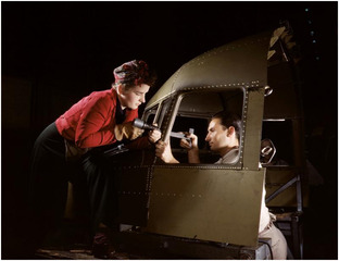 "Riveting team working on the cockpit shell of a B-25  [i.e. C-47] bomber at the plant of North American Aviation, Inc., Inglewood  [i.e. Douglas Aircraft Company, Long Beach], Calif." ,Alfred T. Palmer