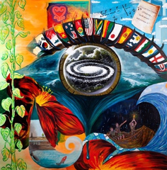 Collaborative painting by exhibiting artists,
