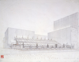  Sixty Years of Living Architecture Exhibition Building(demolished), New York. Perspective (presentation drawing) ,Frank Lloyd Wright