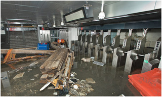 The South Ferry subway station after it was flooded by seawater during Hurricane Sandy,