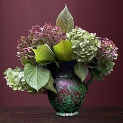 November - Hydrangeas in a Green Arts & Crafts Vase,Elaine Waisglass