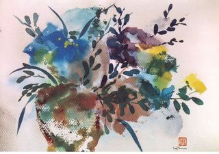 Flowers in blue, yellow and violet,Kay Thomas