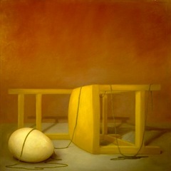 Untitled (sideways chair and egg with string),Kay Kropp