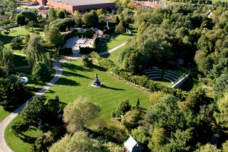Aerial View of GFS, with the Amphitheater (right) and Johnson Arts Center (top),